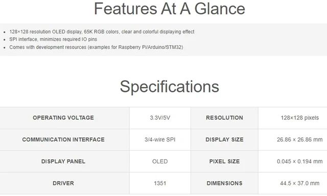 Alt view image 3 of 7 - 1.5inch RGB OLED Display Module 128×128 Pixels, 65K RGB Display Colors, SPI Inte