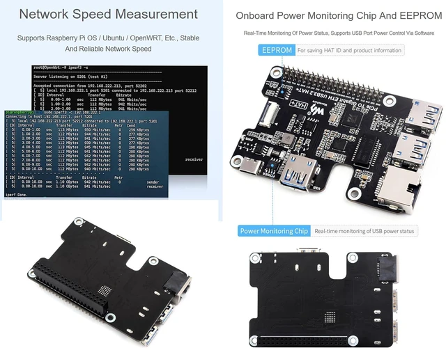 Alt view image 6 of 7 - PCIe to Gigabit Ethernet and USB 3.2 Gen1 HAT for Raspberry Pi 5, PCIe to GigE &
