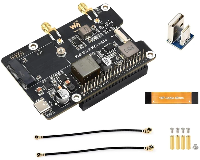 Main image of Pi5 PCIe to M.2 E Key Adapter with PoE Function Compatible with Raspberry Pi 5,