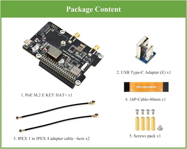 Alt view image 2 of 7 - Pi5 PCIe to M.2 E Key Adapter with PoE Function Compatible with Raspberry Pi 5,