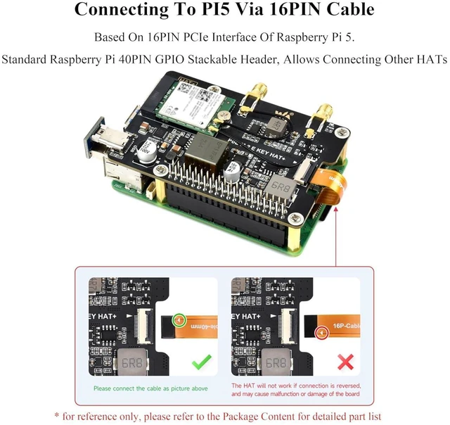 Alt view image 6 of 7 - Pi5 PCIe to M.2 E Key Adapter with PoE Function Compatible with Raspberry Pi 5,