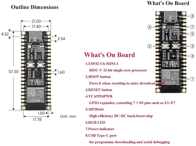 Alt view image 6 of 7 - ESP32-C6 Microcontroller with Pre-soldered Header W-i-F-i 6 Development Board, A
