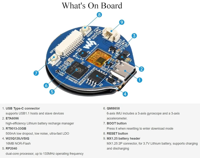 Alt view image 5 of 7 - RP2040 MCU Board Onboard 1.28inch Round Touch LCD with CNC Metal Case, 240×240 P