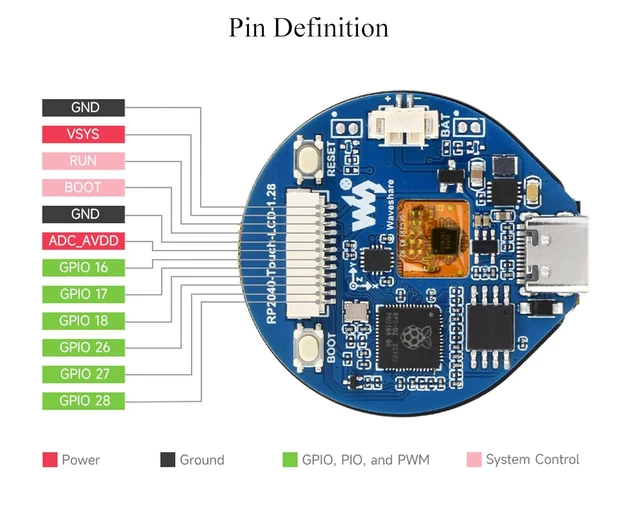 Alt view image 6 of 7 - RP2040 MCU Board Onboard 1.28inch Round Touch LCD with CNC Metal Case, 240×240 P
