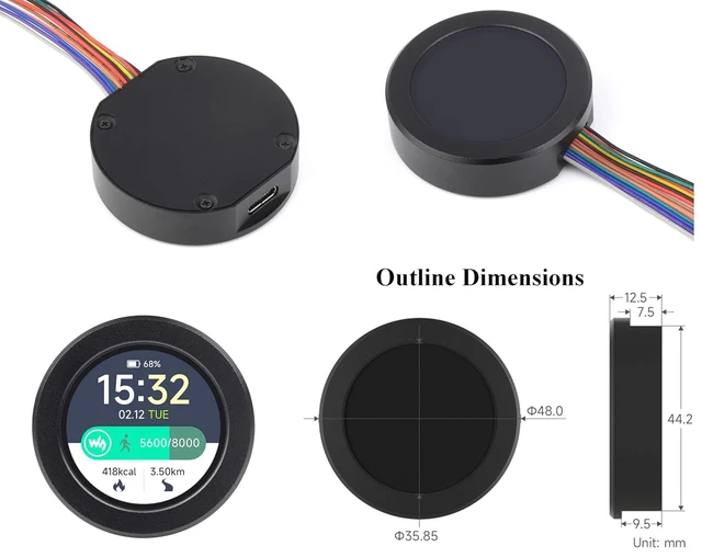 Alt view image 7 of 7 - RP2040 MCU Board Onboard 1.28inch Round Touch LCD with CNC Metal Case, 240×240 P