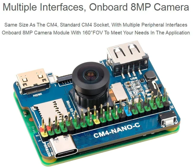 Alt view image 4 of 7 - Nano Base Board for Compute Module 4 Lite/eMMC, 8MP IMX219-D160 Camera, 40PIN GP