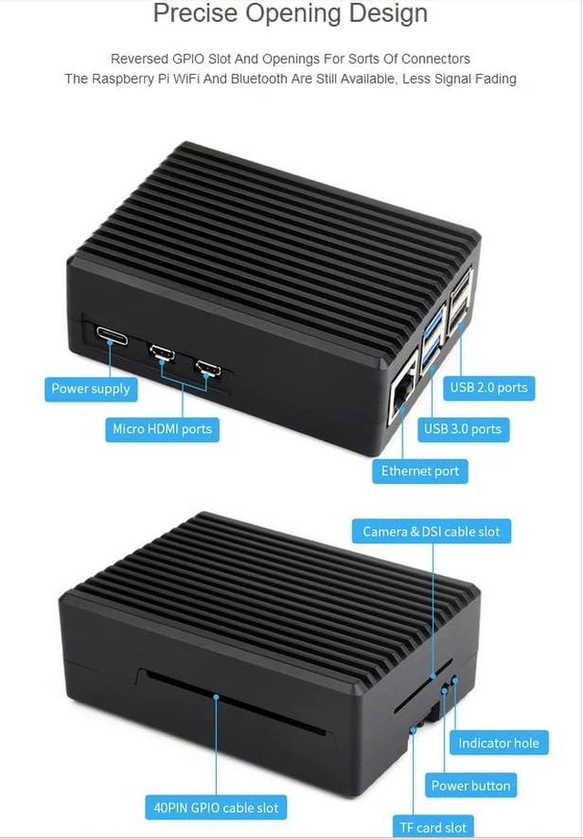 Alt view image 5 of 7 - Aluminum Case for Raspberry Pi 5, Pi Case with Built-in Cooling Fan and Heatsink
