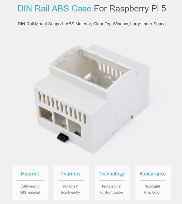 Alt view image 2 of 7 - DIN Rail ABS Case for Raspberry Pi 5, Supports DIN Rail Mount, Compatible with V