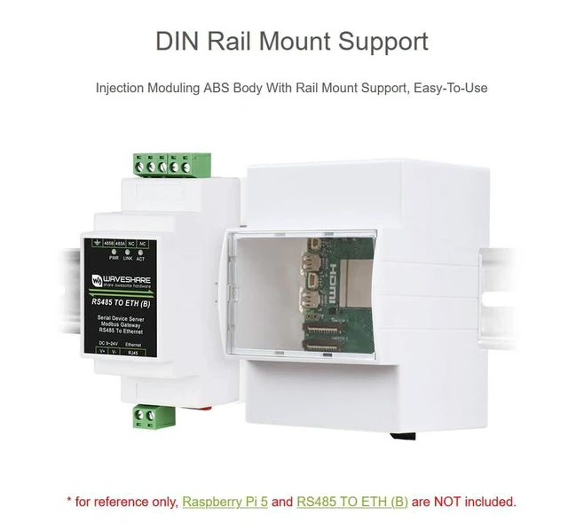 Alt view image 3 of 7 - DIN Rail ABS Case for Raspberry Pi 5, Supports DIN Rail Mount, Compatible with V