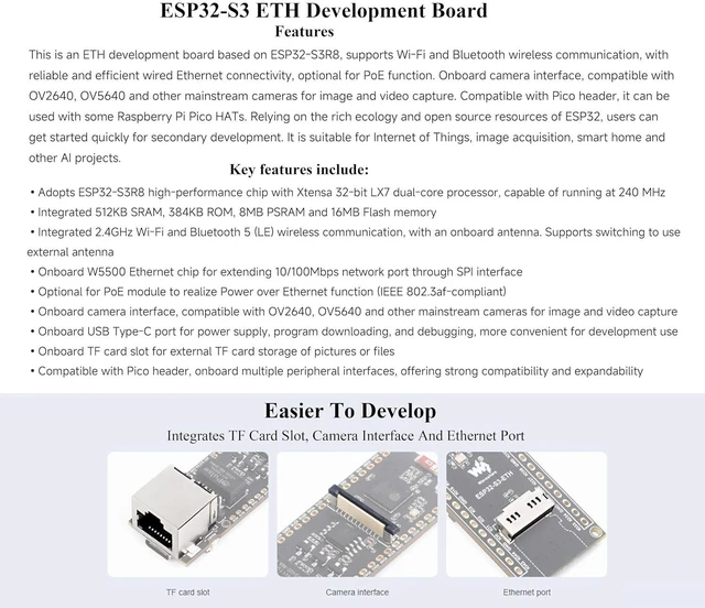 Alt view image 3 of 7 - ESP32 Ethernet PoE Dev Board, Support Wi-Fi & Bluetooth, with PoE Module