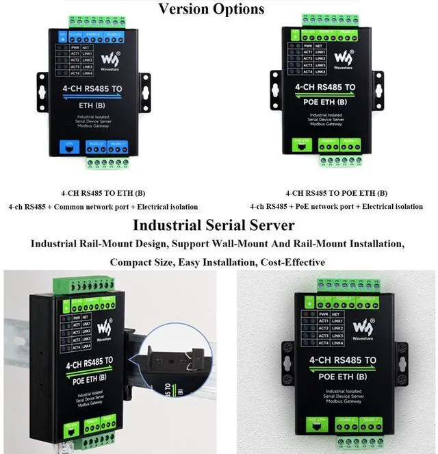 Alt view image 3 of 7 - 4-Ch RS485 to RJ45 Ethernet Serial Server with PoE Function, 4 Channels RS485 In