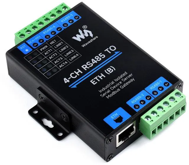 Main image of Waveshare 4-Ch RS485 to RJ45 Ethernet Serial Server, 4 Channels RS485 Independen