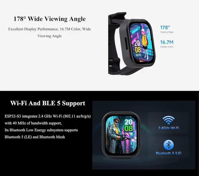 Alt view image 5 of 7 - ESP32-S3 2.06inch AMOLED Touch Watch Dev, AI Speech Interaction