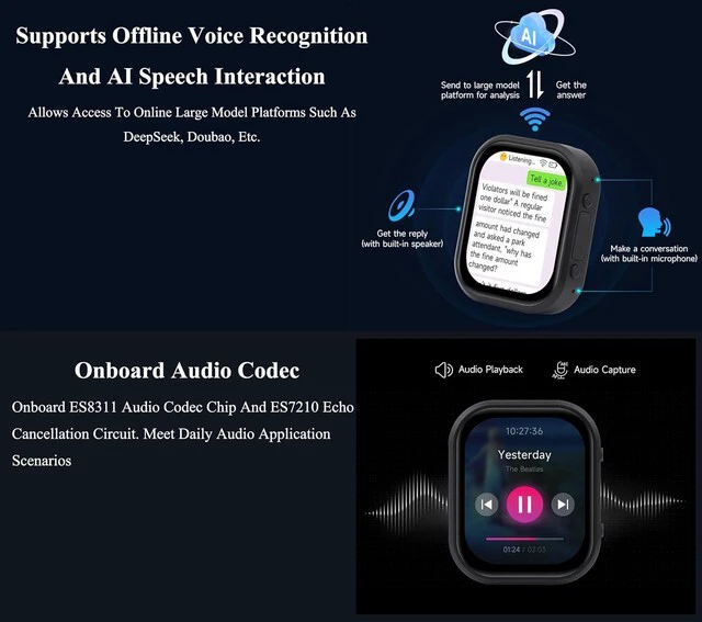 Alt view image 4 of 7 - ESP32-S3 2.06inch AMOLED Touch Watch Dev, AI Speech Interaction