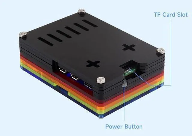Alt view image 5 of 5 - Rainbow Acrylic Case for Raspberry Pi 5, Colorful Translucent Acrylic Case, Supp