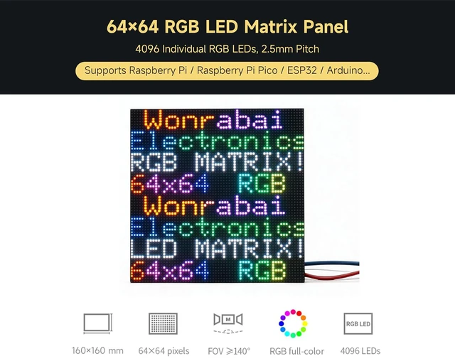 Alt view image 2 of 6 - 64x64 4096 RGB Full-Color LED Matrix Panel, 2.5mm Pitch 64×64 Pixels, Adjustable