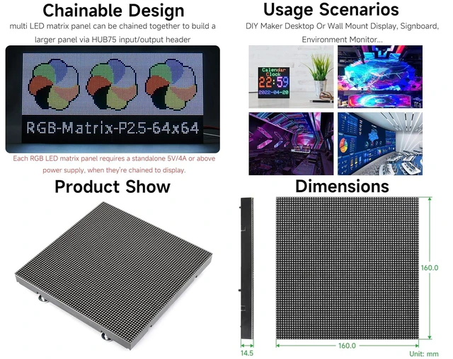Alt view image 5 of 6 - 64x64 4096 RGB Full-Color LED Matrix Panel, 2.5mm Pitch 64×64 Pixels, Adjustable