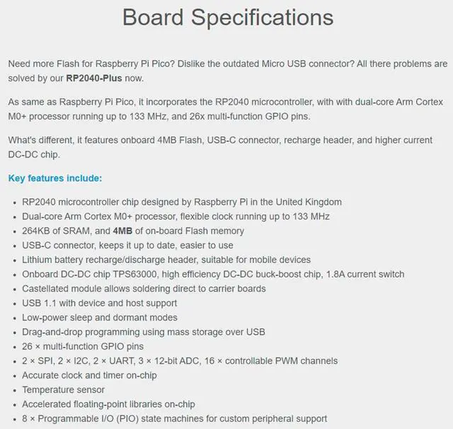 Alt view image 5 of 7 - RP2040-Plus Board with Pre-Soldered Header, Cortex M0+ Processor Onboard 4MB Fla