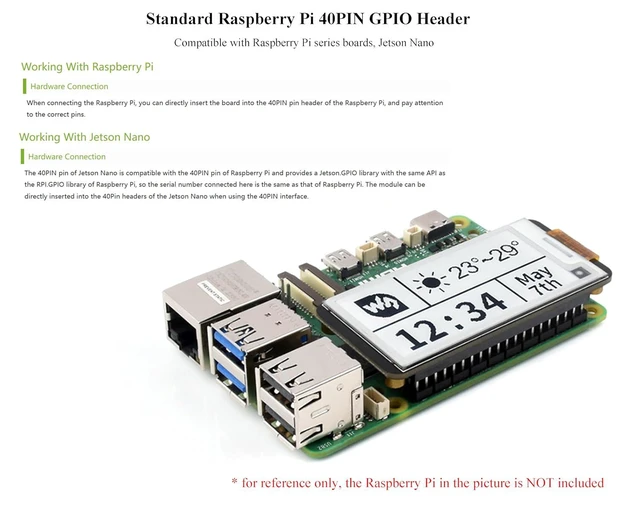 Alt view image 4 of 7 - 2.13inch E-Paper HAT+ for Raspberry Pi 5 4B 3B+ 3B Zero W Zero 2 W Jetson Nano,