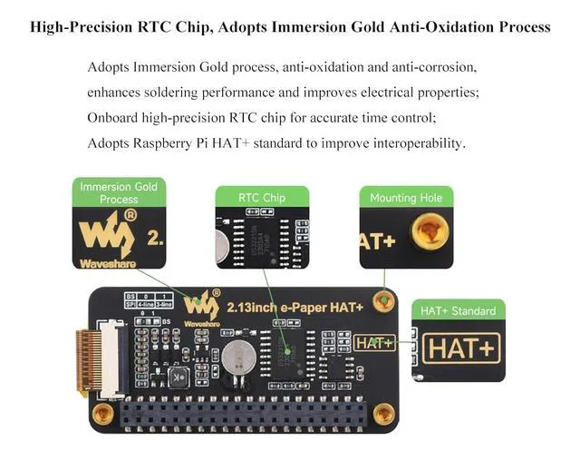 Alt view image 5 of 7 - 2.13inch E-Paper HAT+ for Raspberry Pi 5 4B 3B+ 3B Zero W Zero 2 W Jetson Nano,
