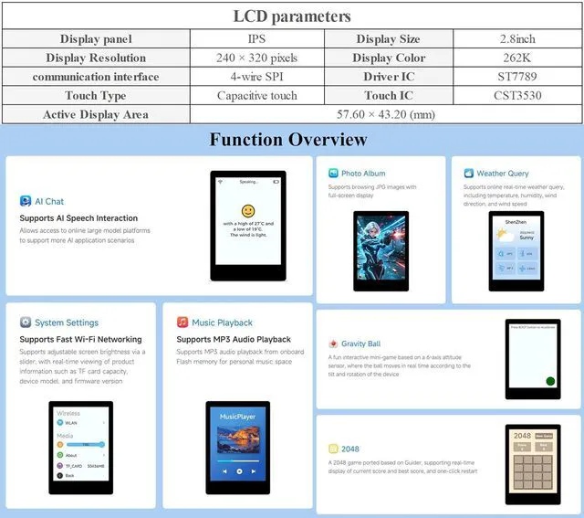 Alt view image 4 of 7 - ESP32-C6 2.8inch IPS Capacitive Touch Display Dev Board, 240×320, with Batt