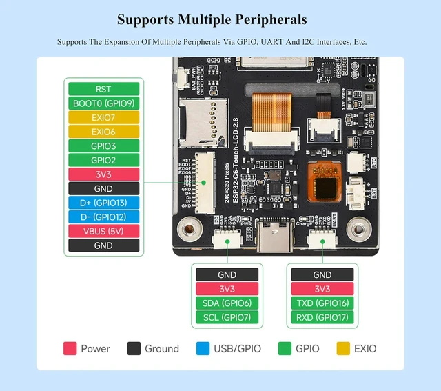 Alt view image 5 of 7 - ESP32-C6 2.8inch IPS Capacitive Touch Display Dev Board, 240×320, with Batt