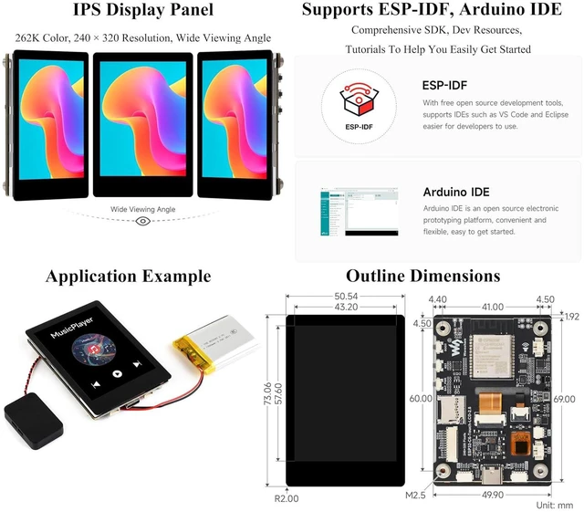 Alt view image 6 of 7 - ESP32-C6 2.8inch IPS Capacitive Touch Display Dev Board, 240×320, with Batt