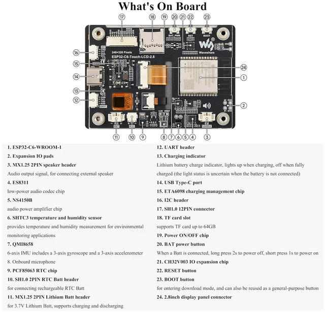 Alt view image 7 of 7 - ESP32-C6 2.8inch IPS Capacitive Touch Display Dev Board, 240×320, with Batt
