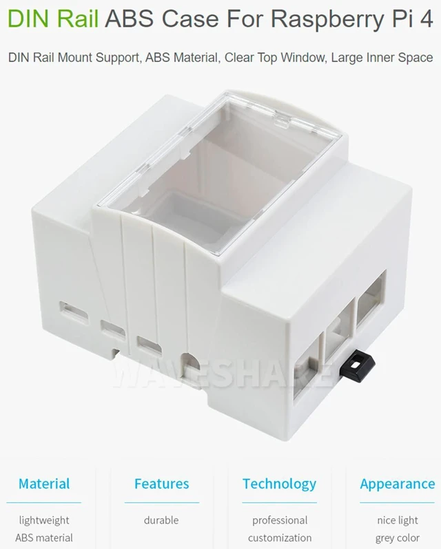 Alt view image 3 of 7 - Raspberry Pi 4 Case, DIN Rail ABS Case for Raspberry Pi 4, Large Inner Space, In