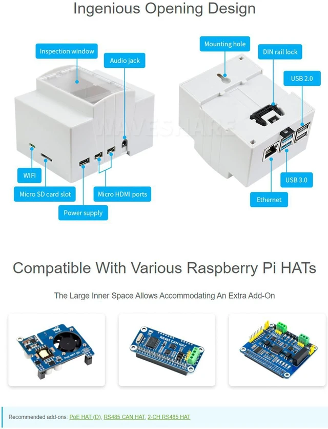 Alt view image 5 of 7 - Raspberry Pi 4 Case, DIN Rail ABS Case for Raspberry Pi 4, Large Inner Space, In