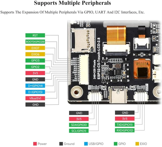 Alt view image 5 of 7 - ESP32-C5 2.8inch IPS Capacitive Touch Display Dev Board, 240×320, with Batt