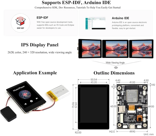 Alt view image 7 of 7 - ESP32-C5 2.8inch IPS Capacitive Touch Display Dev Board, 240×320, with Batt