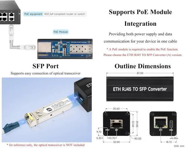 Alt view image 6 of 6 - 1.25Gbps Gigabit SFP Fiber to Ethernet Converter, Without PoE Module