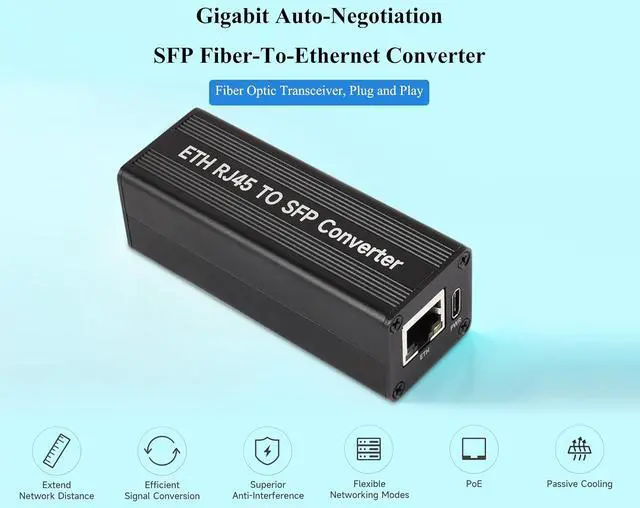 Alt view image 3 of 6 - 1.25Gbps Gigabit SFP Fiber to Ethernet Converter, Without PoE Module