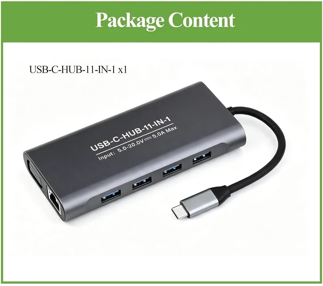 Alt view image 2 of 7 - USB-C 11-in-1 Hub, RJ45 100Mbps, 4K High Definition HDMI Port,100W PD Input