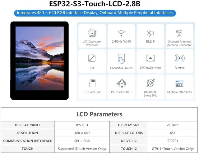 Alt view image 2 of 7 - ESP32-S3 2.8inch Capacitive Display Development Board, ESP32 with 2.8inch IPS To