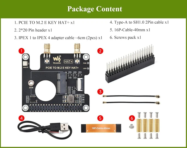 Alt view image 2 of 7 - Pi5 PCIe to M.2 E Key Adapter HAT Compatible with Raspberry Pi 5, Support 2230 S