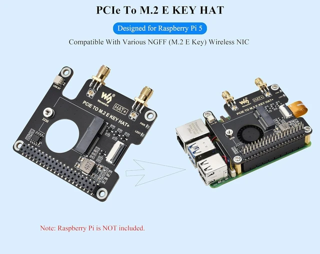 Alt view image 3 of 7 - Pi5 PCIe to M.2 E Key Adapter HAT Compatible with Raspberry Pi 5, Support 2230 S
