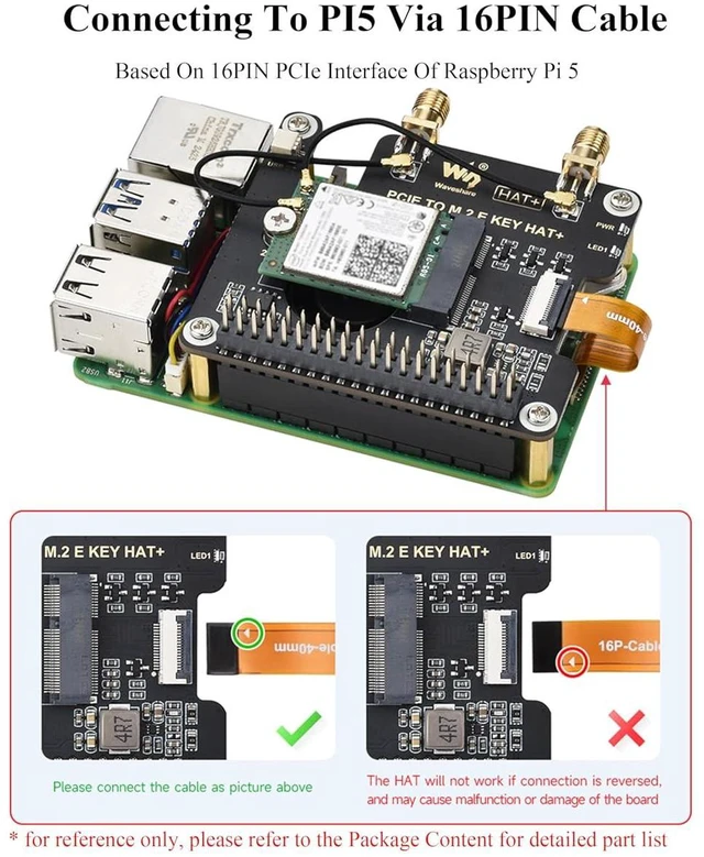 Alt view image 4 of 7 - Pi5 PCIe to M.2 E Key Adapter HAT Compatible with Raspberry Pi 5, Support 2230 S