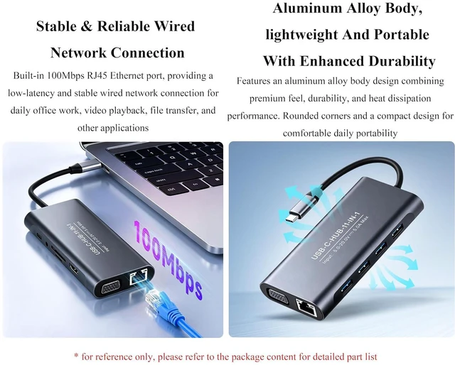 Alt view image 6 of 7 - USB-C 11-in-1 Hub, RJ45 100Mbps, 4K High Definition HDMI Port,100W PD Input
