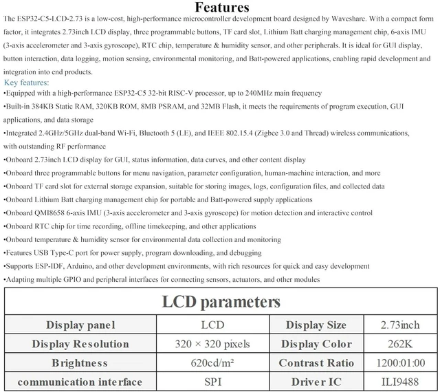 Alt view image 4 of 7 - ESP32-C5 2.73inch LCD Display Dev Board, 32-bit RISC-V Processor, with Batt