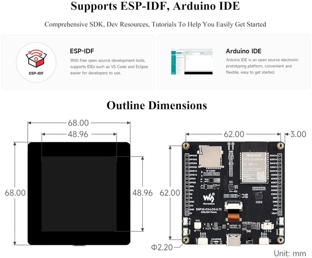 Alt view image 6 of 7 - ESP32-C5 2.73inch LCD Display Dev Board, 32-bit RISC-V Processor, with Batt