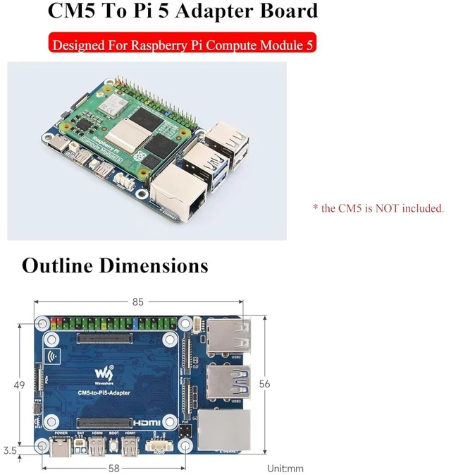 Alt view image 7 of 7 - CM5 to Pi 5 Adapter Board, Alternative Solution for Raspberry Pi 5, Onboard Audi