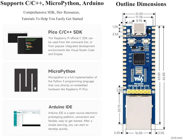 Alt view image 7 of 7 - RP2350-POE-ETH Dev Board, with PoE Module and Pre-soldered Headers