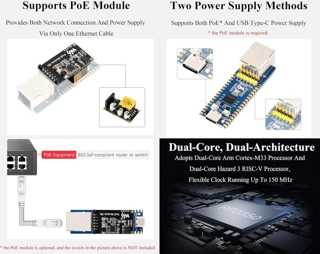 Alt view image 6 of 7 - RP2350-POE-ETH Dev Board, with PoE Module and Pre-soldered Headers