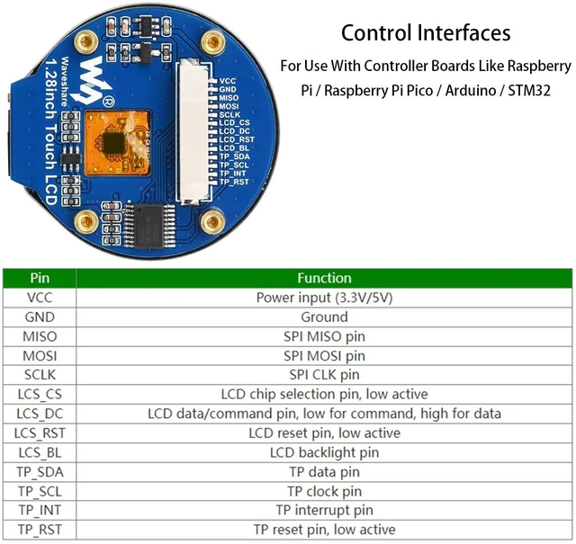 Alt view image 4 of 7 - 1.28inch Round LCD with Touch Panel,240×240 IPS Screen Display Module,SPI and I2