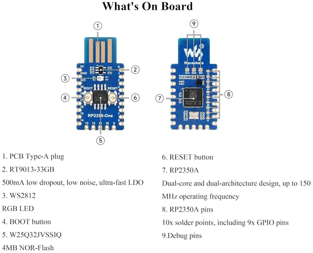 Alt view image 6 of 7 - RP2350-One Pico-Like MCU Board, 4MB Flash MCU Board Based On RP2350A Dual-Core &