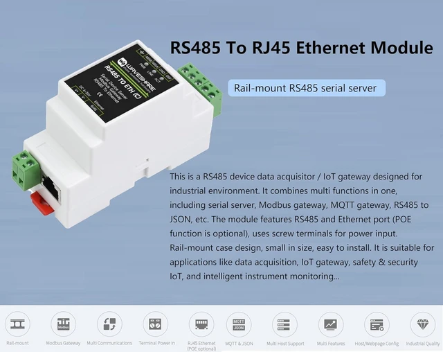 Alt view image 2 of 7 - RS485 to RJ45 Ethernet Industrial Serial Server, TCP/IP to Serial, RS485 ETH Bi-