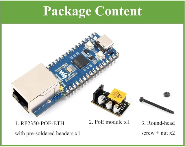 Alt view image 2 of 7 - RP2350-POE-ETH Dev Board, with PoE Module and Pre-soldered Headers