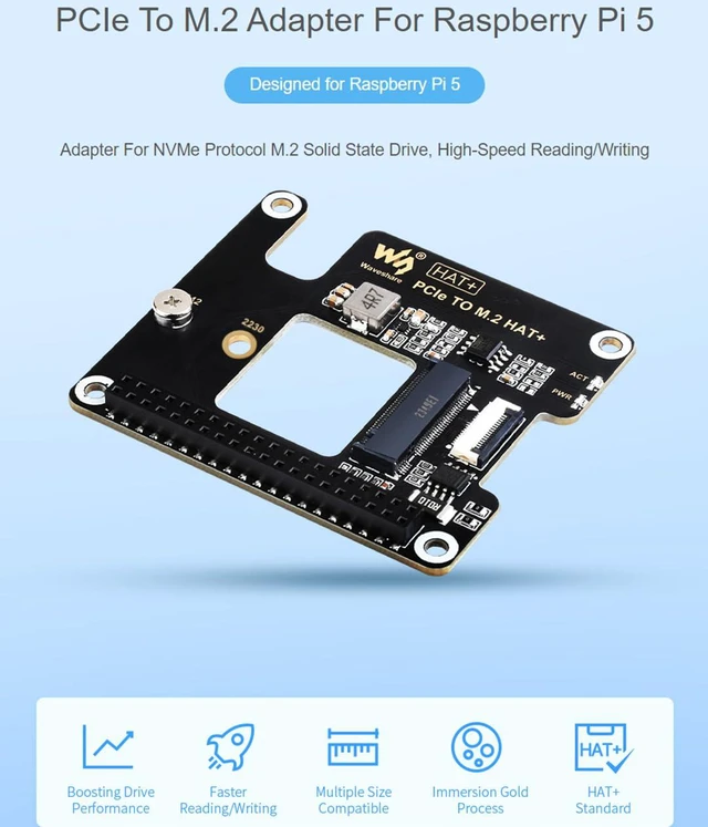 Alt view image 2 of 7 - PCIe to M.2 Adapter for Raspberry Pi 5, Supports NVMe Drive Protocol Compatible
